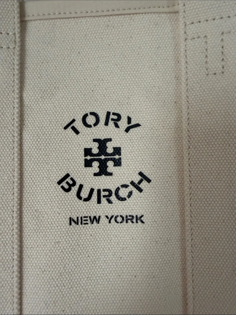 Tory Burch Cream Canvas Tote with Black Logo